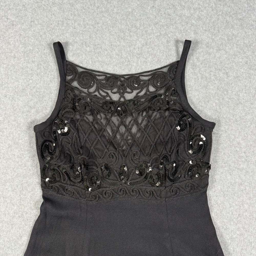 Bari Jay Vintage 90s Black Sequin Lace Maxi Dress Formal Gown Size 5-6 - Picture 5 of 11
